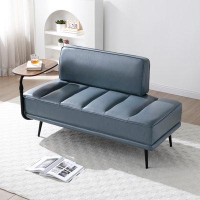 Banc de bout de lit moderne de 55 po de largeur, revêtement en similicuir vert avec table d'appoint, canapé pivotant à 360 degrés, repose-pieds de vestibule, banc de fenêtre avec pieds en métal pour chambre à coucher, salon