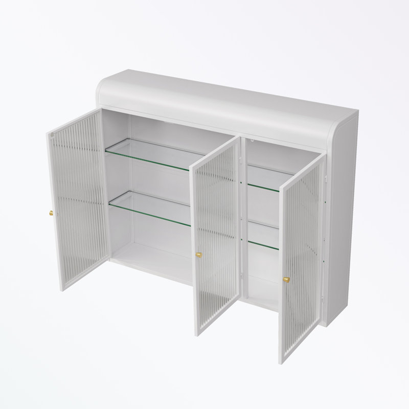  Arched Wall Cabinets with 3 Glass Doors, Blanc
