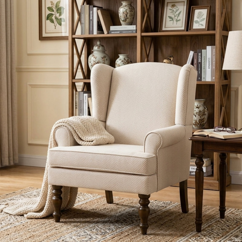 Damiyah Upholstered Wingback Armchair, Beige