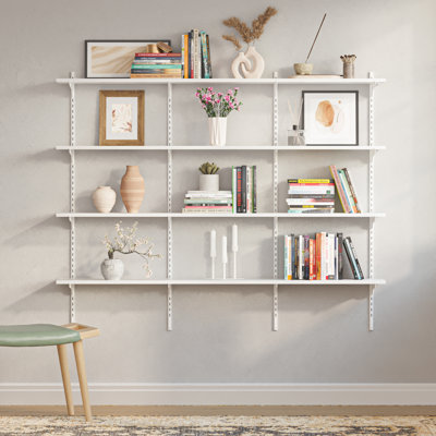 Adjustable Wall Shelf with 60'' x 8'' Wood Board, Tiered Shelf, 4-Tier