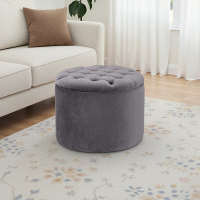 Repose-pieds rond avec rangement en velours Alvin
