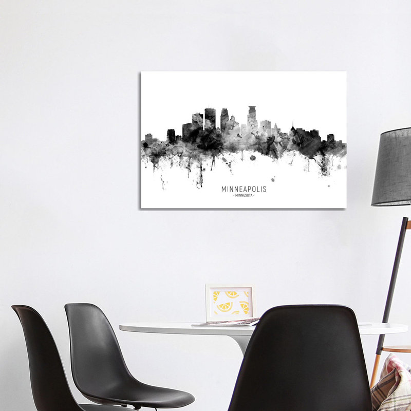Minneapolis Minnesota Skyline Name Bw by Michael Tompsett - 1 Piece Wrapped Canvas Wall Art, 66.04cm H x 101.6cm W