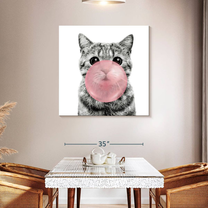 Kitty Bubble Gum - impression sur toile tendue, H 39 po x l 39 po x P 1,25 po
