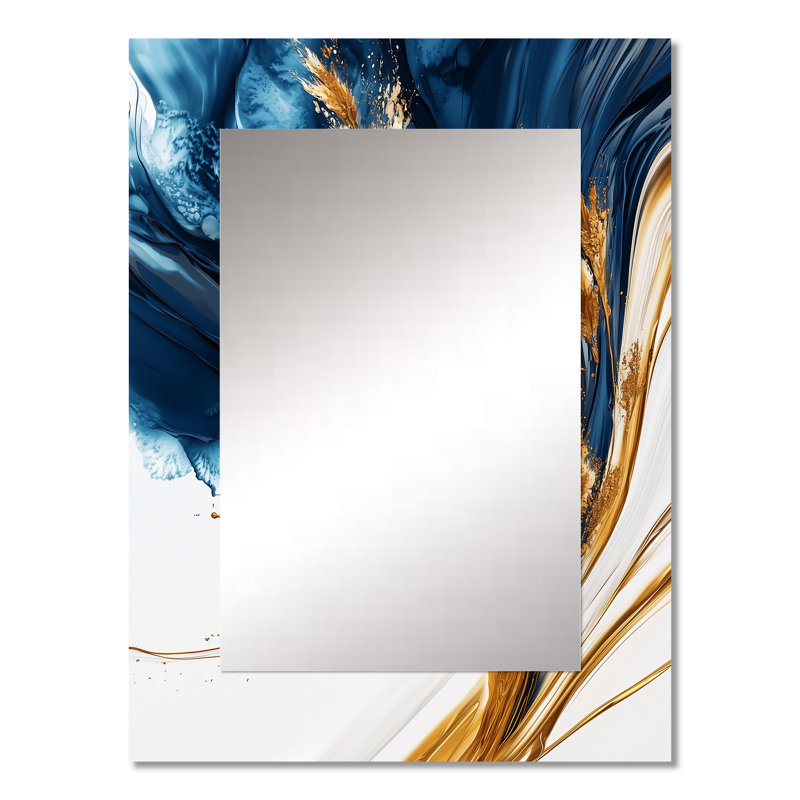 Golden Petunias Flowers On Aqua River Of Marble IV - Petunias Decorative Mirror, Traditional Wall Mirror, Printed Metal Art