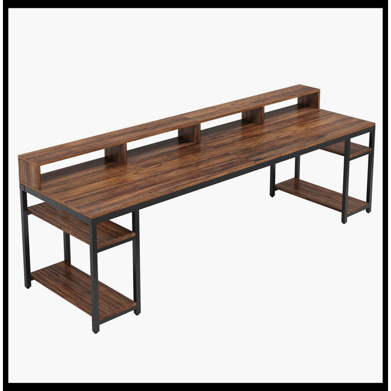 Two Person Desk, 78.7" Computer Desk With Monitor Stand And 4 Open Shelf