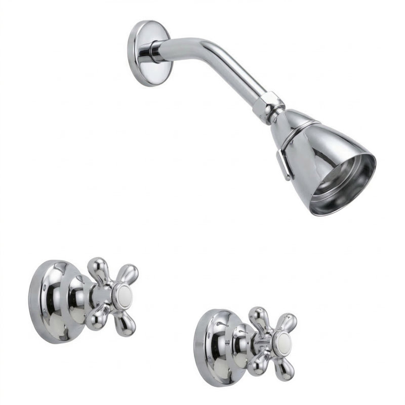 Ensemble de douche encastré avec poignées en croix Rhine par Strom Living, Chrome