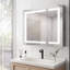 Armoire de salle de bain 36 po x 30 po avec miroir de brouillard - meuble-lavabo à DEL, portes doubles, contrôle de luminosité 3000k 6000k, porte de pharmacie avec rangement et zone de couleur réglable-166388045
