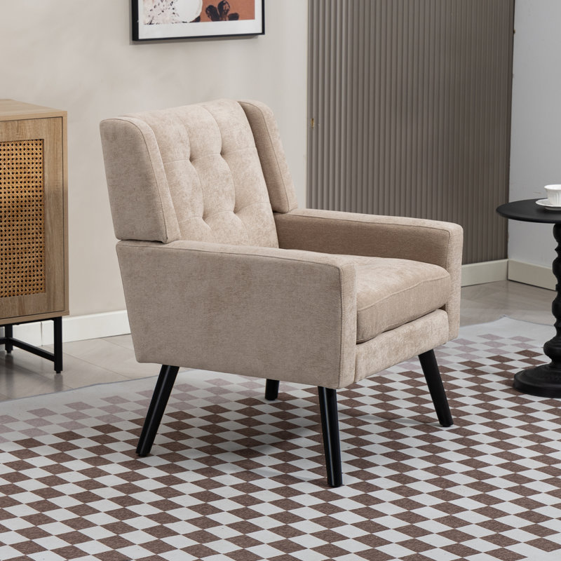 Fauteuil capitonné à dossier large rembourré, Lin beige foncé