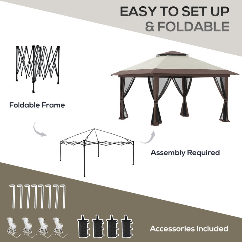 Beige and Brown Pop Up Canopy Gazebo Tent with Netting