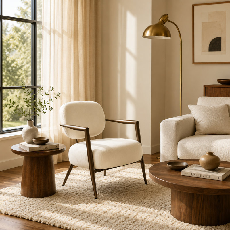  Chaise d'appoint 25,21 "Mid-Century , Tissu blanc