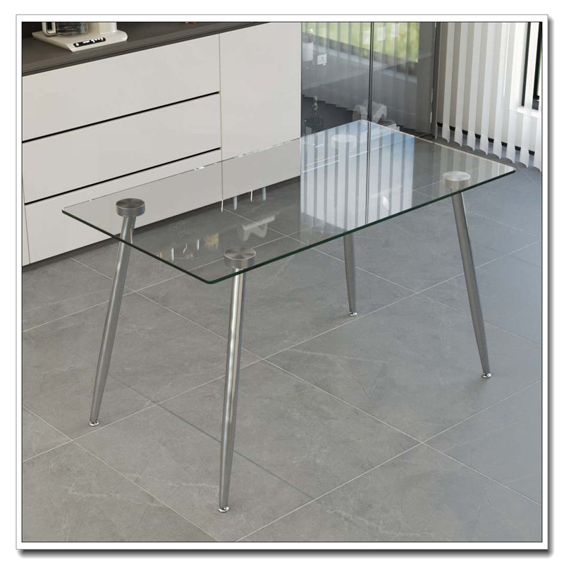 51" Rectangular Glass Dining Table, Silver