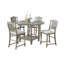 Table de salle à manger 4X Chaises hautes 5Pcs Ensemble de salle à manger à hauteur de comptoir Finition gris clair Mobilier de salle à manger Siège rembourré en tissu moelleux de style contemporain