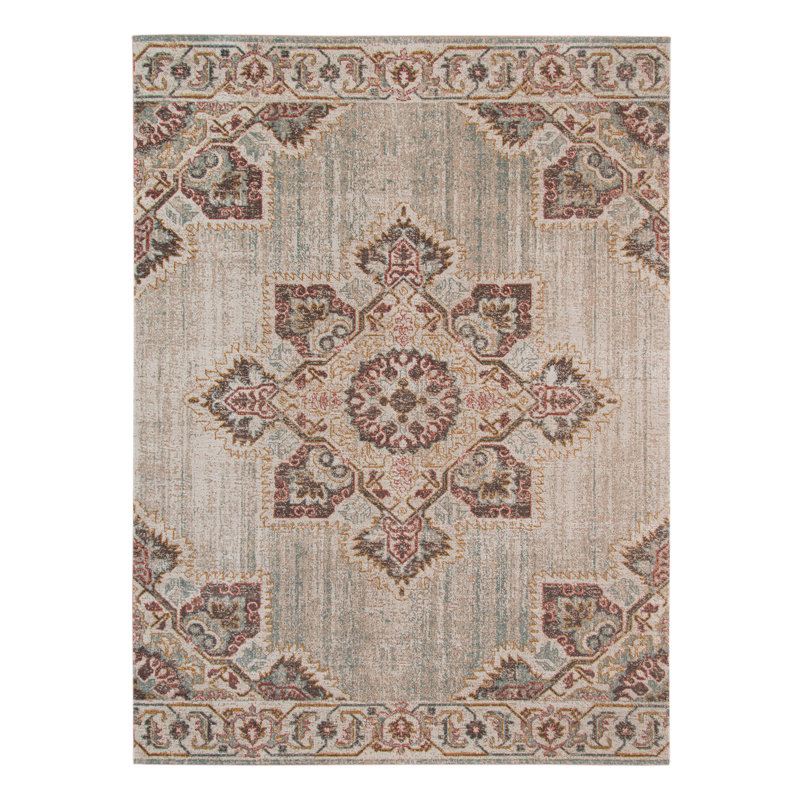Kinslee Vintage Medallion Ultra Low Pile Performance Area Rug, Rectangle 2'2" x 3'