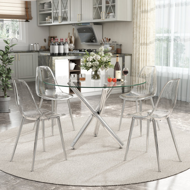 Ensemble de salle à manger en verre, H 29,5 po x L 39,37 po x l 39,37 po, 5, Argent