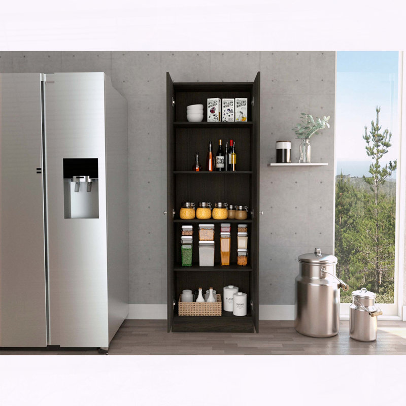 Armoire multi-rangement de 70 po de hauteur avec double porte et cinq tablettes - fini espresso / noir