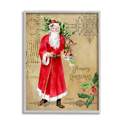 «Vintage Santa Claus Vintage Christmas postal Design», reproduction d'art graphique sur bois flottant