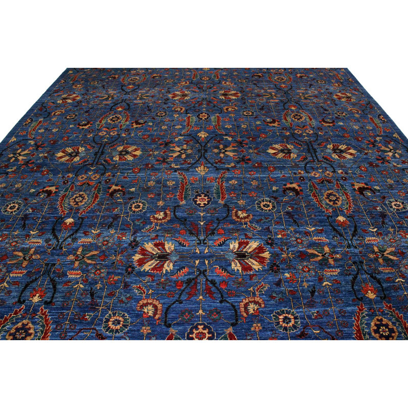 Tapis traditionnel bleu et rouille 9 x 12