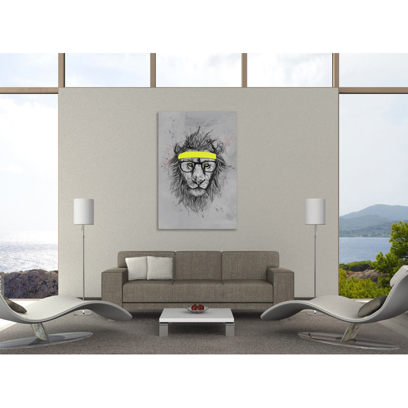 «Hipster Lion», toile tendue par Balazs Solti, H 24 po x l 16 po x P 1,5 po