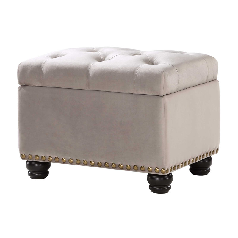 Repose-pieds avec rangement Frontenac, Velours taupe clair