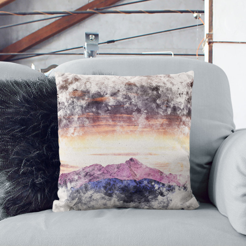 Light over the Mountain Watercolour Cushion with Filling, 55cm H x 55cm W x 20cm D, White