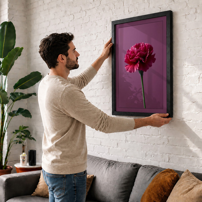Magenta Carnation Study Botanical - Framed Print, A3 - 42.0 x 29.7 cm, White