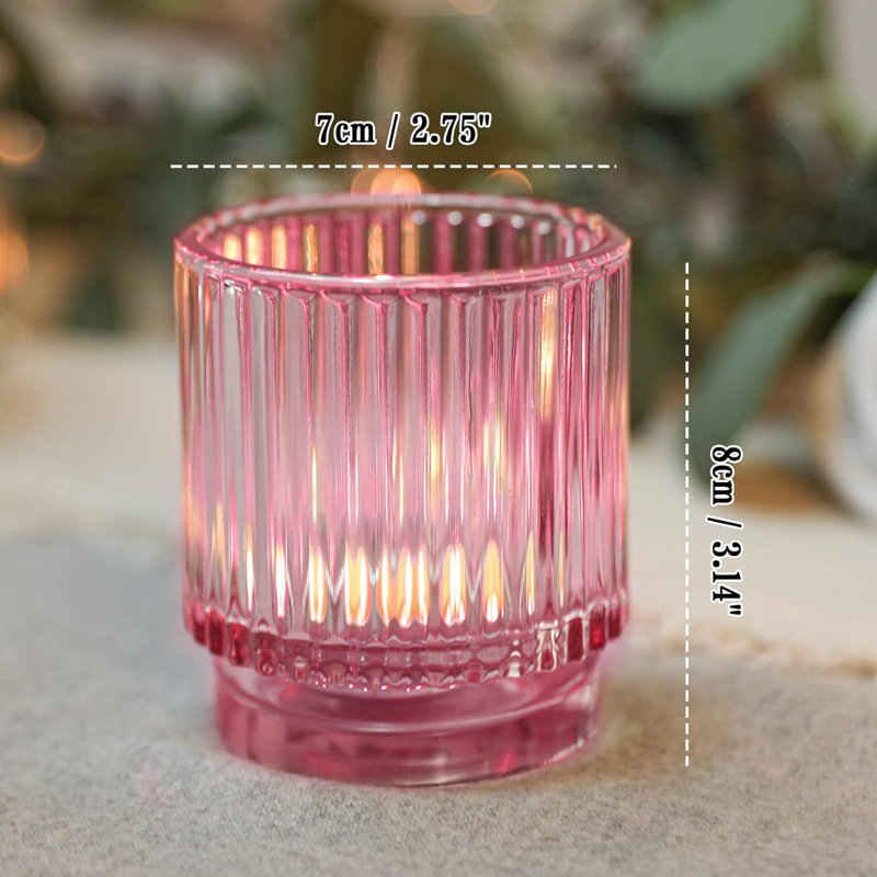 Set Of 12 Vintage Pink Ribbed Glass Candle Holders