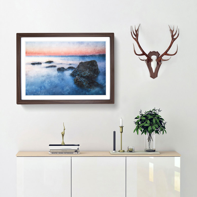Beach In Yantai China Painting - Picture Frame Painting, 24cm H x 33cm W x 2cm D, Walnut