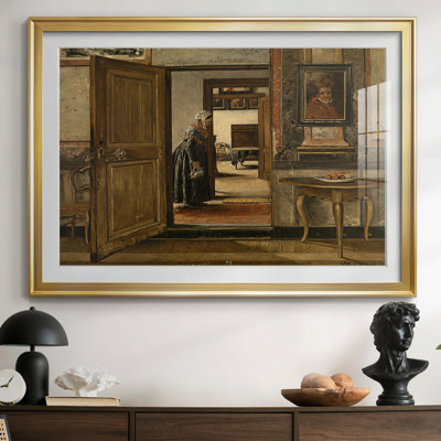 Intérieur avec une femme / La porte ouverte-Henri de Braekeleer-Reproduction encadrée avec passe-partout et verre-c. Fin du 19e siècle