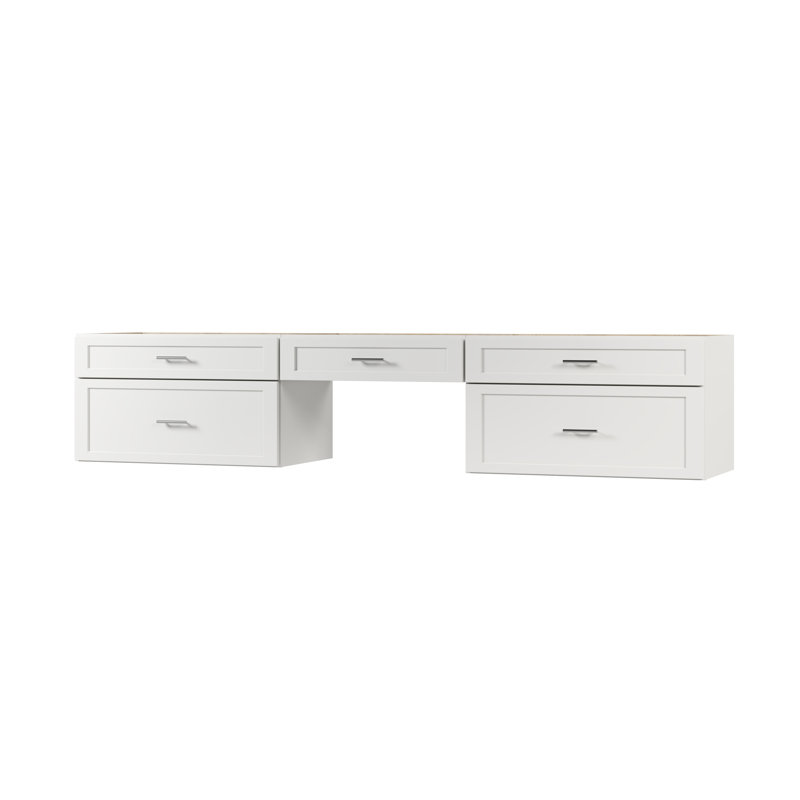 Meuble-lavabo mural double flottant avec bureau sans comptoir Disar, Blanc