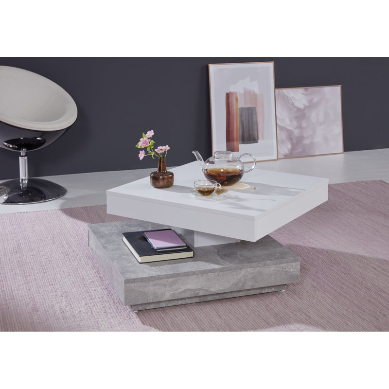 Agatha Pedestal Coffee Table with Storage, White/Light Grey