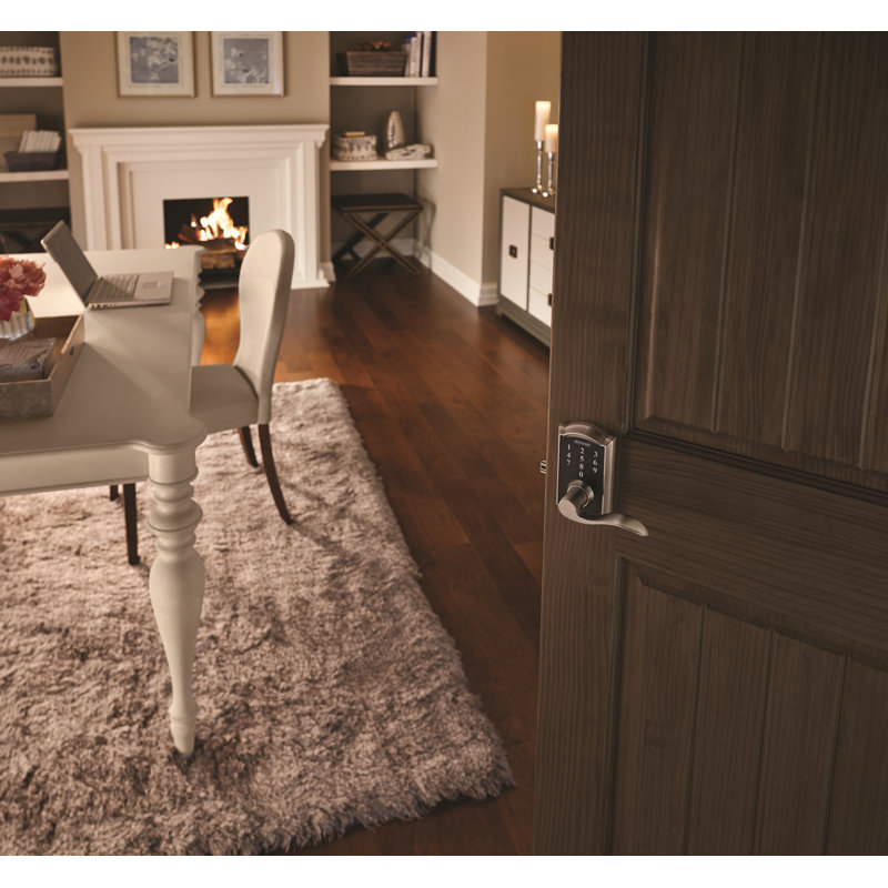 Schlage Touch Keyless Touchscreen Lever with Camelot Trim and Accent Lever, Antique Brass