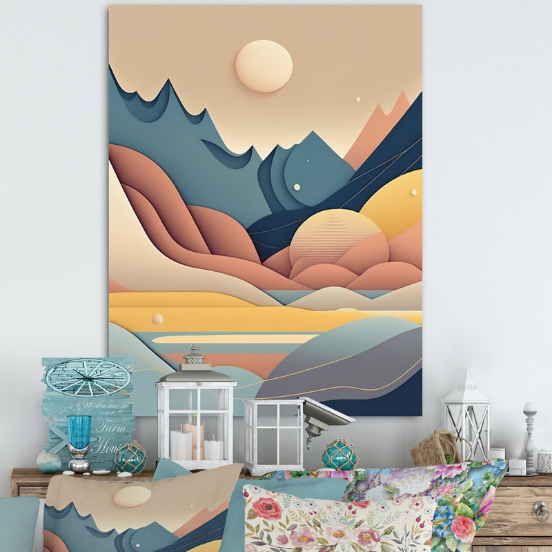 Pleine lune montagne Serenity V - paysage de montagnes, art mural sur toile, H 20 po x l 12 po x P 1 po, Toile tendue