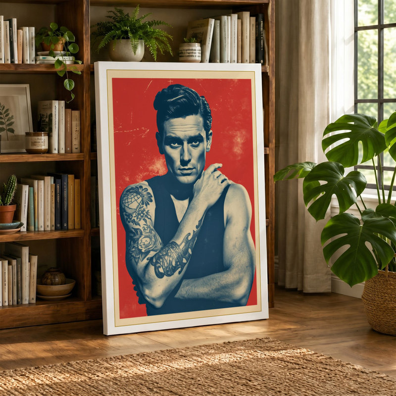 Tattooed Portrait, Red Ground Retro - Wrapped Canvas, 18x12 - 45.7 x 30.5 cm, White Border
