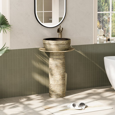 Homary 19.29'' Gray Fireclay Circular Bathroom Sink