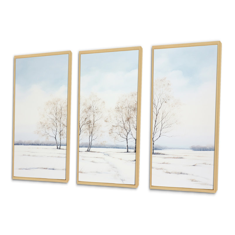 Snow Winter Minimalism Landscape - Snow Canvas Wall Art Set, Natural Floater Framed, 32" H x 48" W x 1" D