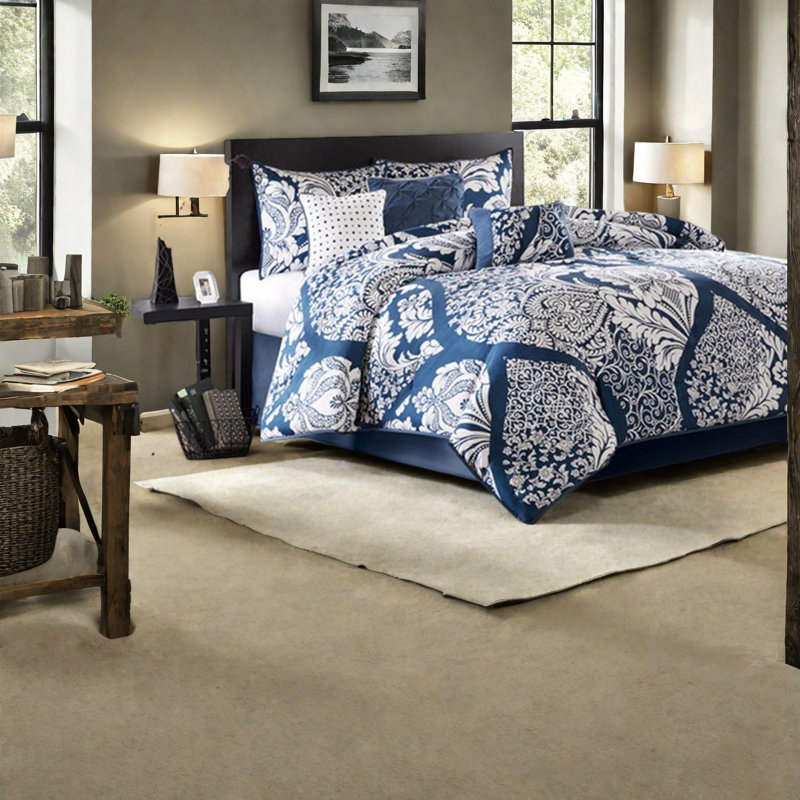 Piece Cotton Sateen Bedding Sets King, Modern Damask For Home
