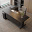 Bureau de direction réglable en hauteur en pin massif noir clair luxueux, avec rangement à 3 tiroirs, structure en acier robuste et plateau de table en bois massif, polyvalent pour de multiples cas de figure-2137154419