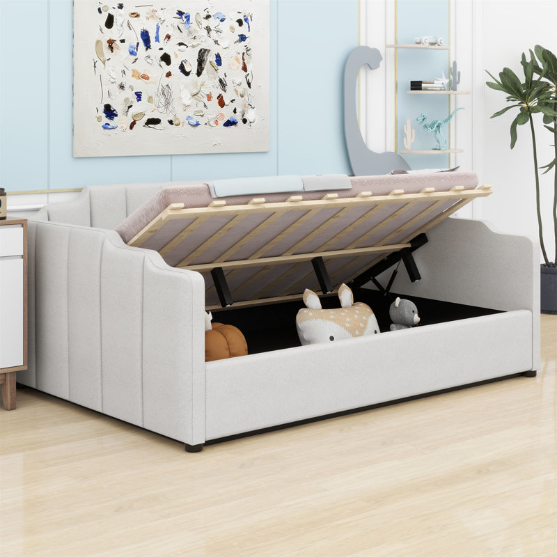 Lit de jour rembourré avec rangement inférieur, Beige