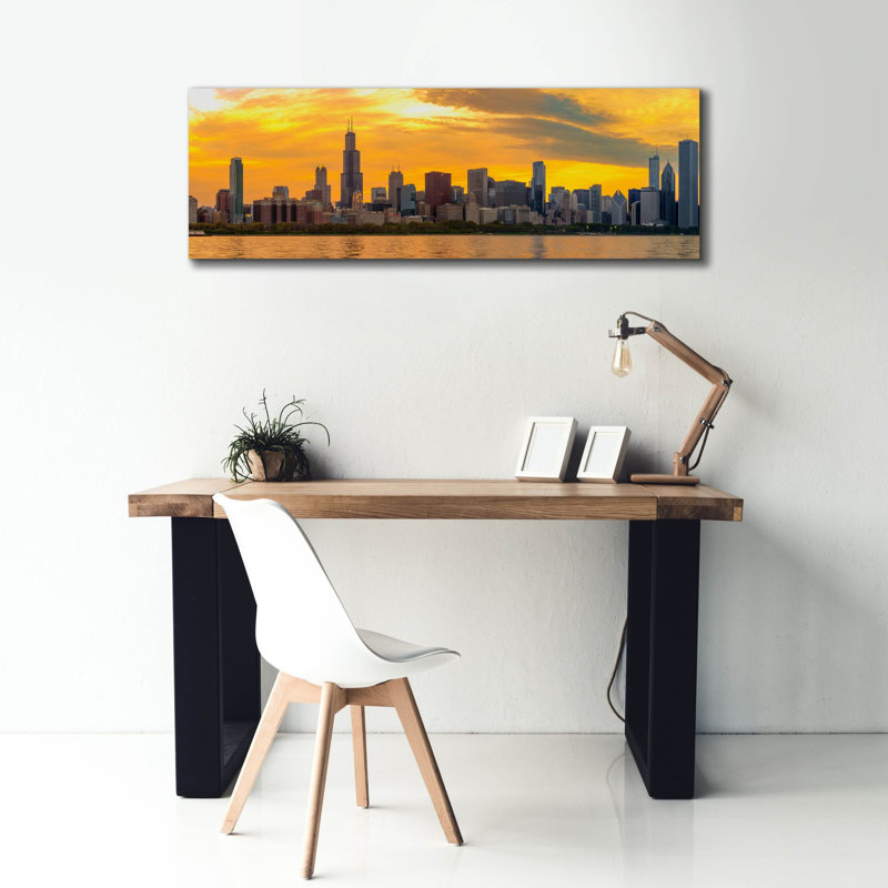 «Chicago - Golden Sunset Panorama» par Epic Portfolio, art mural sur toile, H 20 po x l 60 po
