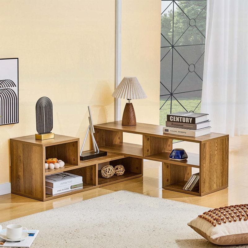 Meuble télé modulaire extensible, console multimédia en bois rustique avec casiers de rangement ouverts, centre de divertissement combiné Freestyle