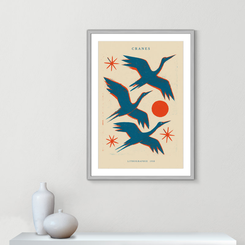 «Cranes» par Treechild, 25.5'' W x 35.5'' H, Matted Print, Matte Silver