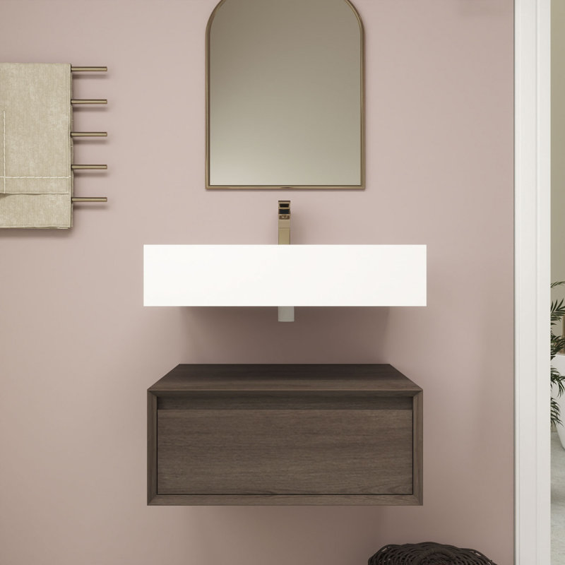 Alysa 24" Wall-Mounted Single Bathroom Vanity Set, Red  Oak