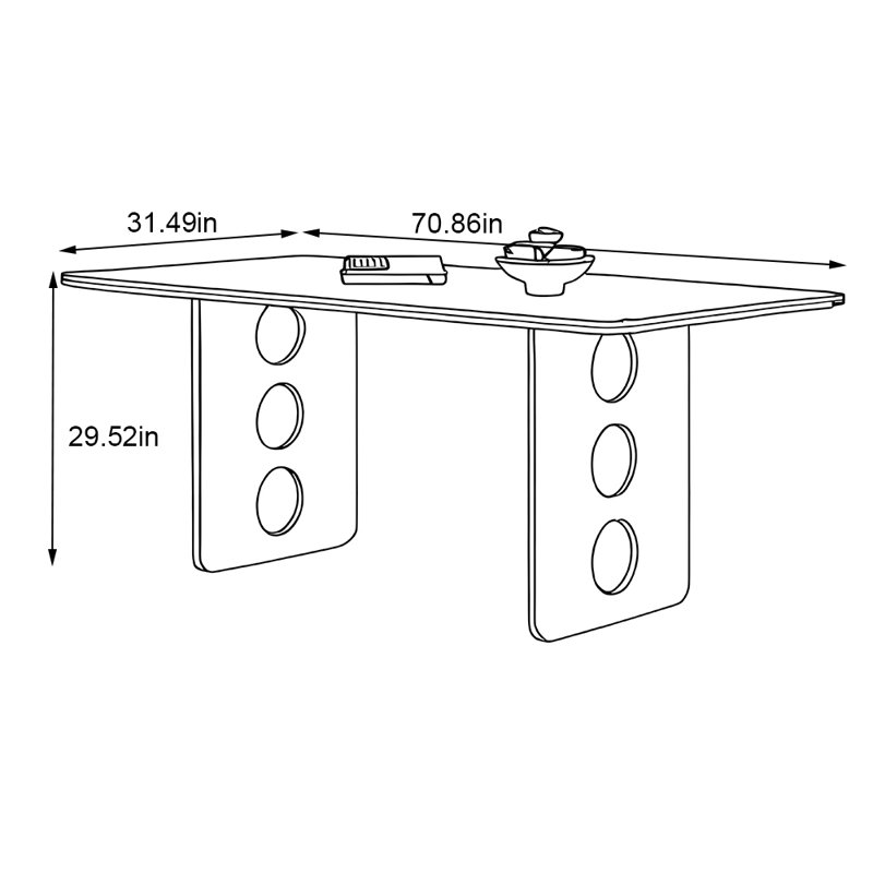 Retro rectangular black solid wood dining table, 29.52"H x 70.86"L x 31.49"W
