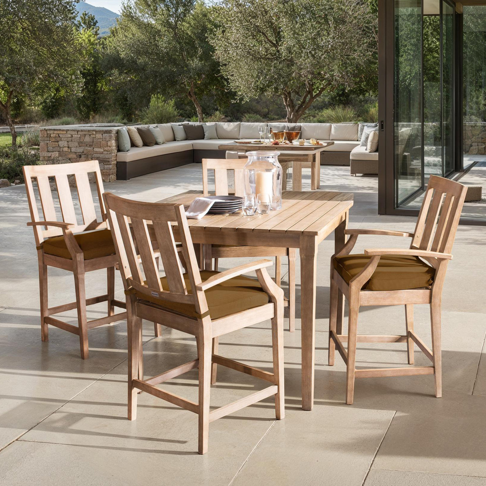 Samya 44" Eucalyptus Patio Dining Set, Light Brown