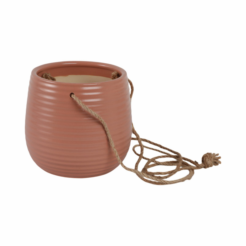 Pot à fleurs suspendu en céramique Rosaria, Beige, H 6 po x l 7 po x P 7 po