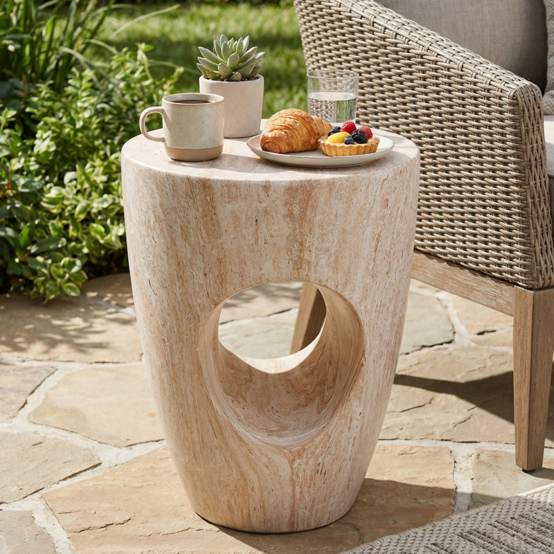 Tables d'appoint rondes modernes, 49 cm (19,29 po), imitation marbre MGO, pour intérieur et extérieur, Blanc * blanc 1