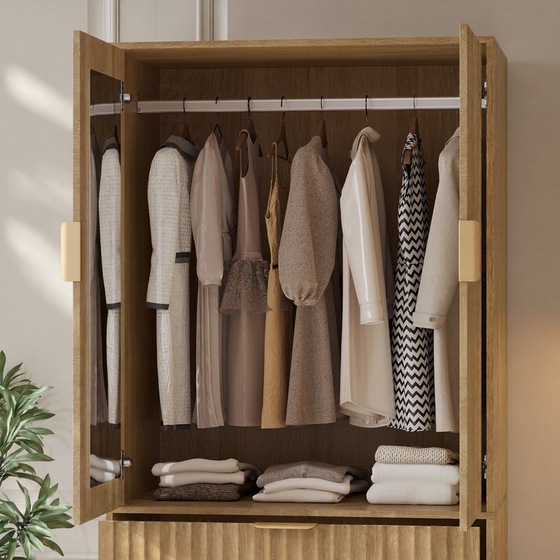 Armoire-penderie autoportante en bois avec miroir et 3 tiroirs l 70,9 po x l 29,9 po, Chêne