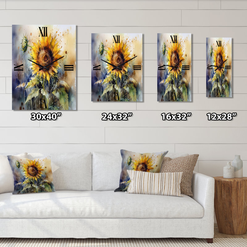Horloge murale Sunflower Symphony I - Floral, H 28 po x l 12 po x P 1 po