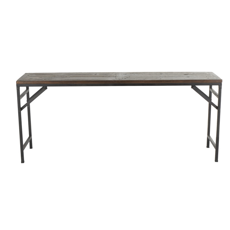 Cole And Grey Teak Wood Long Console Table With Black Metal Legs