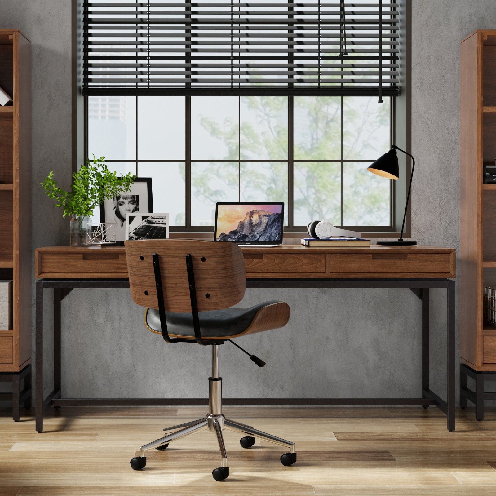 Lars Writing Desk, 31.50" H x 72" W x 24" D, Distressed Grey/Black